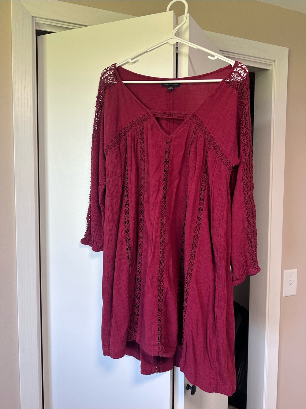 American Eagle Outfitters Burgundy Crochet-Trim Tunic